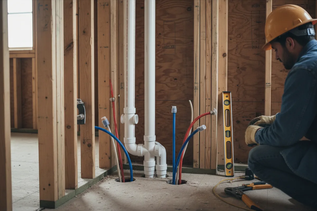 Drain and supply rough-in during Leak Detection in Carmel